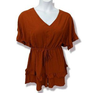Burnt Orange Dolman Sleeve Romper Playsuit Size L NWOT